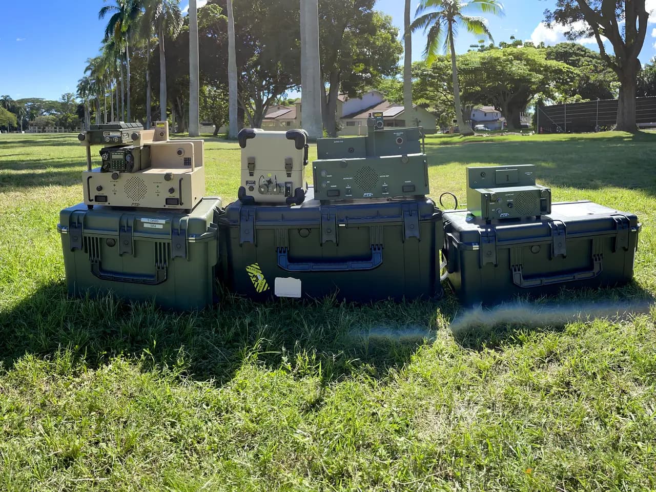 Docking station kits staged outdoors