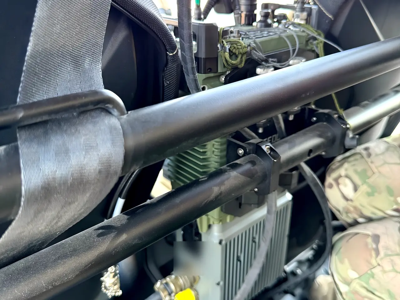 Radio mount detail inside a tactical vehicle